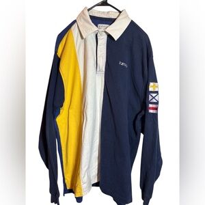 VTG IZOD Sport Color Block Rugby Polo Shirt Men Long Sleeve Lg Blue Nautical